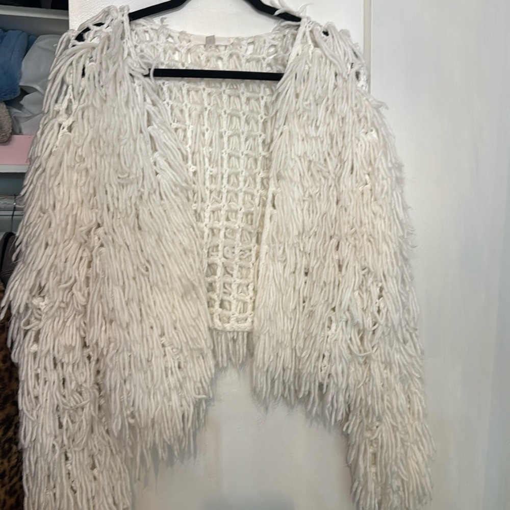 festival white shag jacket